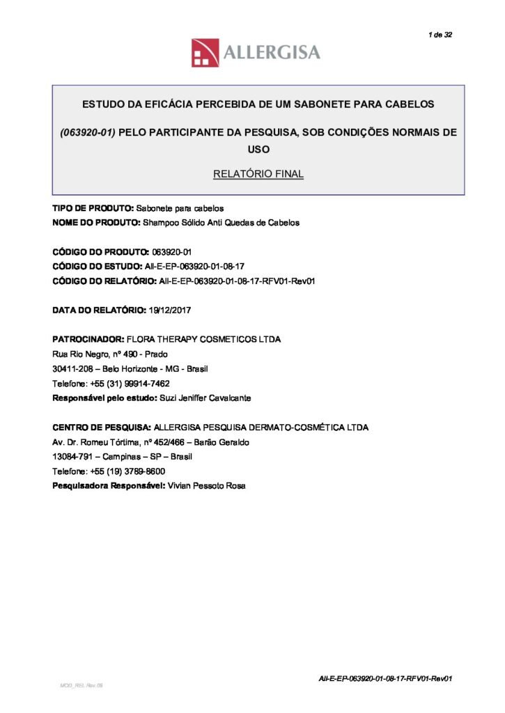 Laudo de testes de laboratório AloeCapilaris — capa